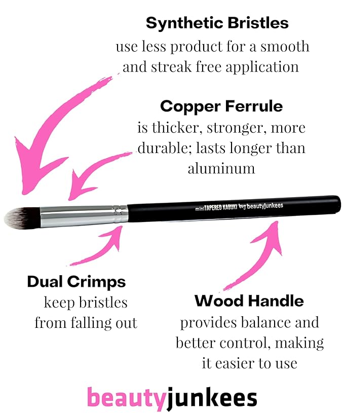 Small Concealer Brush Under Eye – Mini Tapered Kabuki Makeup Brush for Blending, Setting, Contour Eyeshadow, Powder, Cream Make Up, Vegan Synthetic