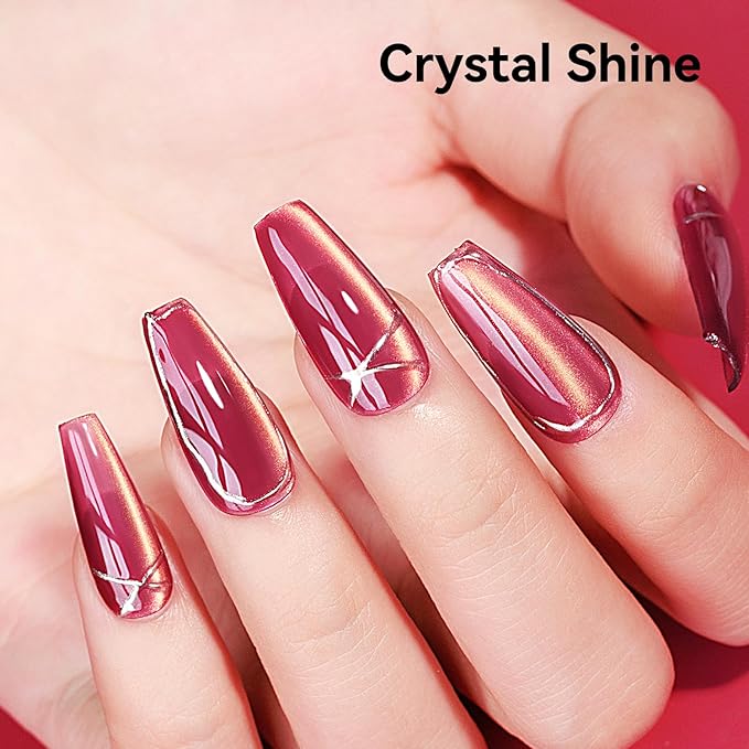 Cat Eye Gel Nail Polish Red Glass Jelly Magnetic Nail Polish Gel Shimmer Glitter Gloss Shine Holographic Wine Color Velvet for Valentine's Day Gift Nail Art Manicure DIY at Home 12ml