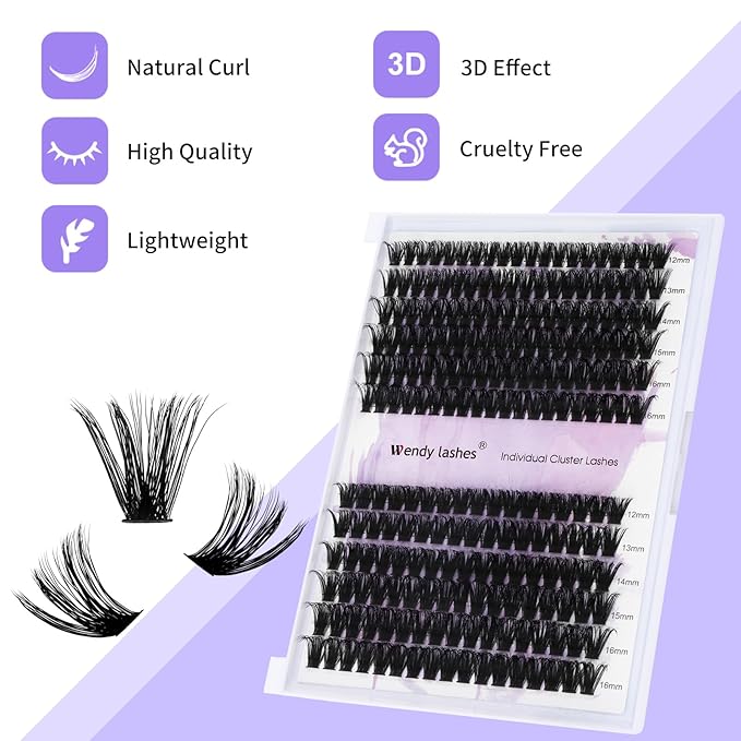Lash Clusters 60D/80D Eyelash Clusters Natural Wispy D Curl Mixed Length 16-20mm Fluffy Individual Eyelash Extensions for DIY Lashes at Home
