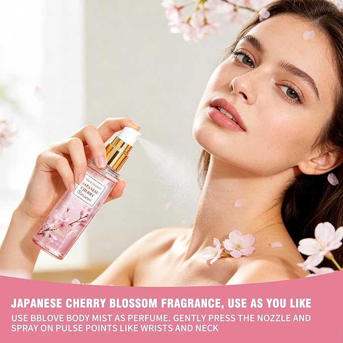 Beautifier Life Mini Body Mist Bath and Body Care Travel Set, Japanese Cherry Blossom Scent, 3 Piece, 2.03 FL OZ, Portable Travel Essentials, Gift for Women, Girls, Birthday, Holiday, Mother's Day