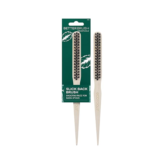 EcoTools Slick Back Hairbrush, Small Brush For The Perfect Ponytail Or Bun, Tease, Smooth, & Style Hair, Tame Frizz & Flyaways, Renewable Bamboo Handle & Vegan Boar Bristles, Cruelty-Free, 1 Count