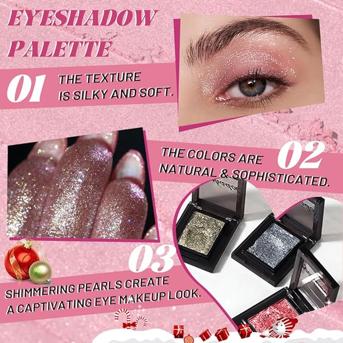 Light Pink Single Shimmer Cream Eyeshadow, Rose Gold Glitter Glow Eye Shadow for Mature Skin, Lightweight Blendable, Subtle Shimmer, Crease-Proof, Vegan & Cruelty-Free, Sombras para Ojos