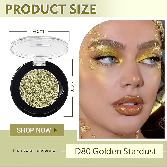 Refillable Eyeshadow Palette - Matte/Glitter/Duo-Chrome Pressed Powder & Cream Formula, Neutral/Shimmer/Smokey Multichrome, Travel-Friendly Iron Pan Refills (Glitter, D80)
