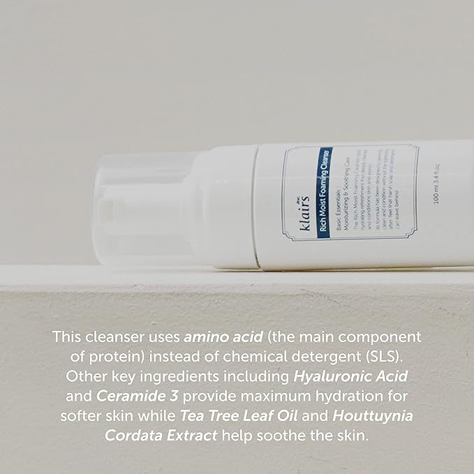 DearKlairs] Rich Moist Foaming Cleanser, hypoallergenic face wash, for sensitive skin, 100ml, 3.38oz