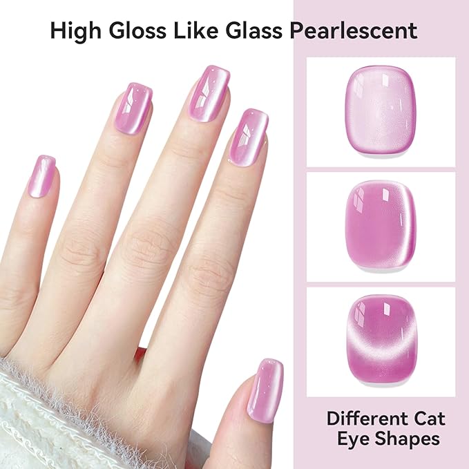 Cat Eye Gel Polish Moonlight 12ML, Magnetic Pink Purple Cateye Shiny Holographic Nail Polish Smoothie UV Gel Polish for Nail Art Manicure DIY at Home
