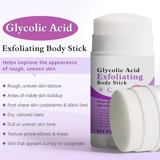 Glycolic Acid Exfoliating Body Stick 75g - 7% AHA + 0.5% BHA & Shea Butter Exfoliating Stick for Rough Skin，Gentle Peel for Arms, Legs & Back