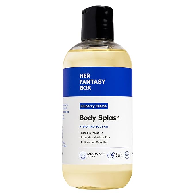 Her Fantasy Box | Body Splash Blueberry Crème Fragrance Oil – Fruity Creamy Berry Scent with Vanilla Sugar & Citrus Notes, Lightweight Hydrating Body Oil, Vegan & Cruelty Free