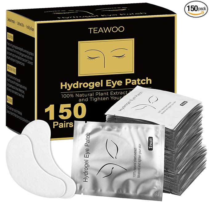 TEAWOO 150 Pairs Hydrogel Eyelash Patches, Under Eye Patches, Eye Pads for Eyelash Extension/Eyelash Tinting, Eyelash Extension Supplies Infused with Natural Aloe Vera