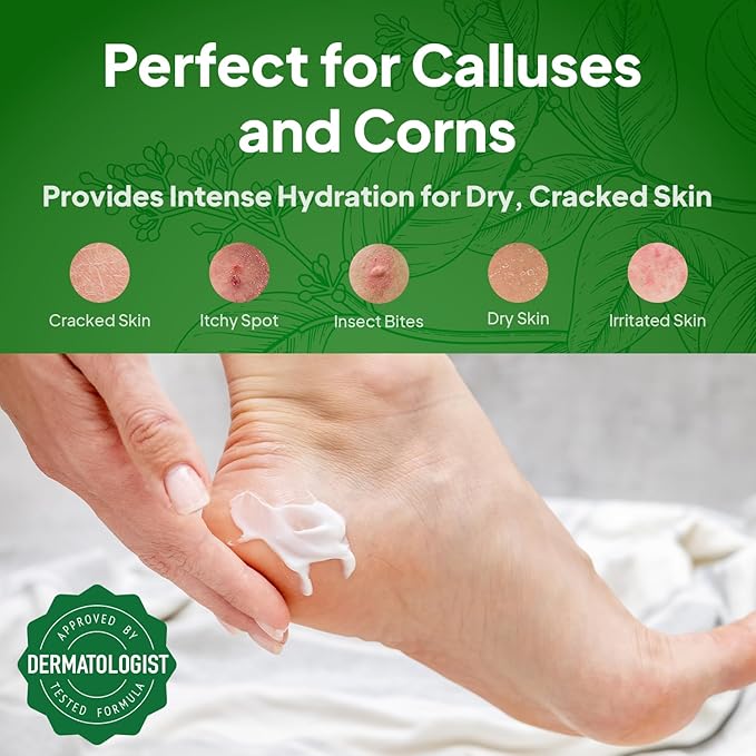 Pumice Valley Foot Cream for Dry Cracked Feet and Heels - Natural Moisturizer, Corn, Calluses Treatment - Skin, Body Lotion, Panthenol, Tea Tree Oil, Menthol 1.7 Oz