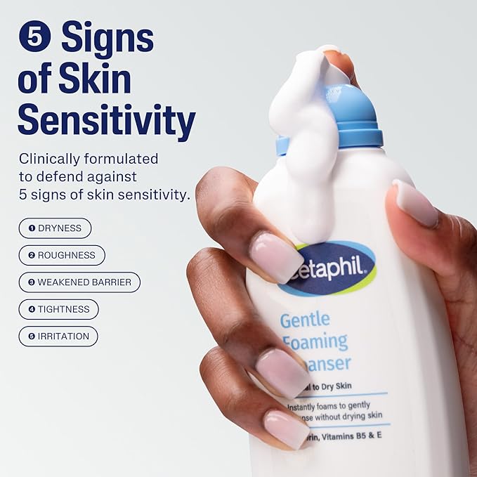 Cetaphil Oil Free Gentle Foaming Cleanser For Dry to Normal, Sensitive Skin, Made with Glycerin and Vitamins B5 and E, Dermatologist Tested, Hypoallergenic, Soap Free, Fragrance Free, 8oz