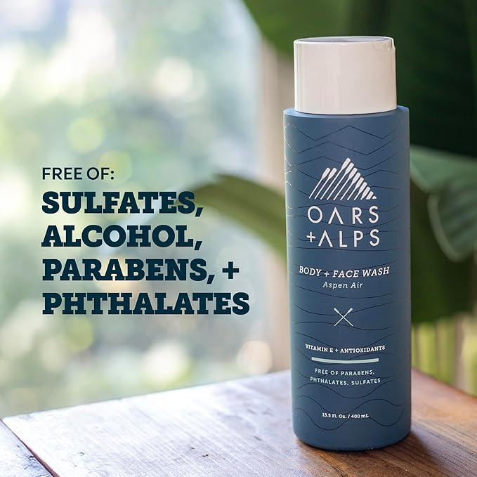 Oars + Alps Body Wash for Men, Mens Body Wash & Face Cleanser with Vitamin E & Antioxidants, Moisturizing, Paraben & Sulfate Free Cleanser, Aspen Air, 3pk