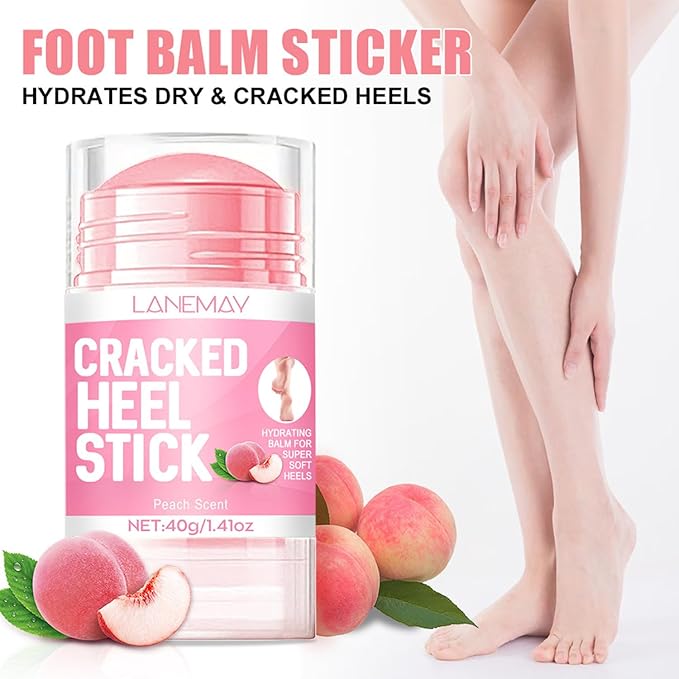 Peach Cracked Heel Stick Foot Cream,Moisturizing for Extremely Dry, Cracked Feet,Hydration & Soften with Aloe Essential Oil and Vitamin E,Foot Repair Lotion Promotes Healthy Looking Skin