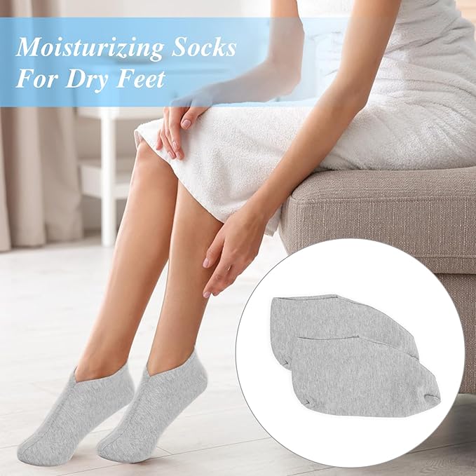 3 Pairs Foot Moisturiser Socks Overnight, Spa Cotton Socks for Foot Cream, Lotion Sock for Moisturising for Dry Feet Care, Moisturising Sock for Cracked Heel Repair Women Men (Grey)