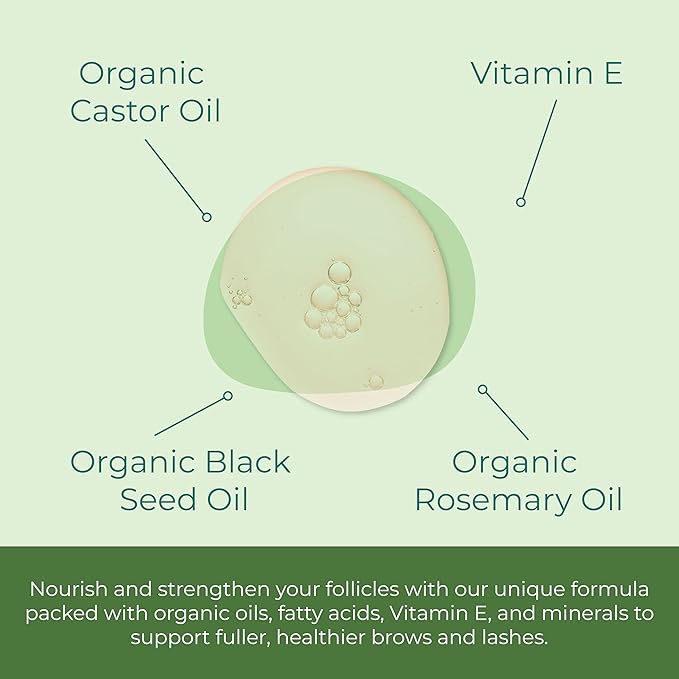 Sea El Castor Lash & Brow Serum Organic Castor Oil Rosemary Oil & Black Seed Oil Hair Conditioner - Eyelashes & Eyebrow Thickening & Growth Essentials for Women & Men - 1 fl oz Bottle