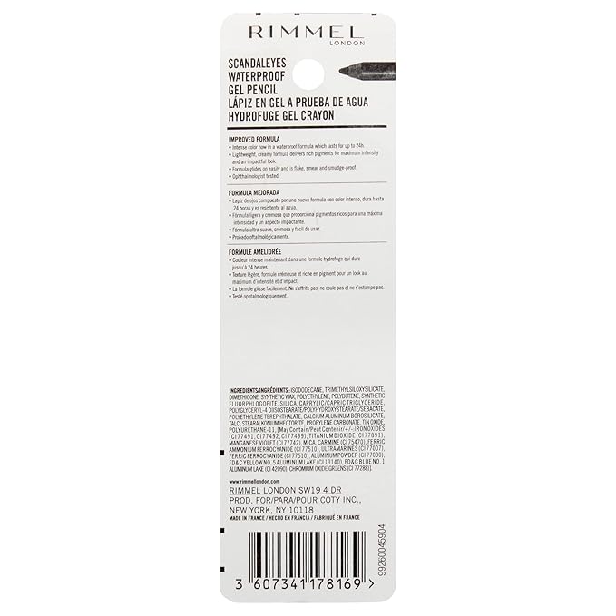 Rimmel London Scandaleyes Waterproof Gel Pencil Eyeliner, Long-Wearing, Ultra-Smooth, Smudge-Proof, 001, Black, 0.04oz