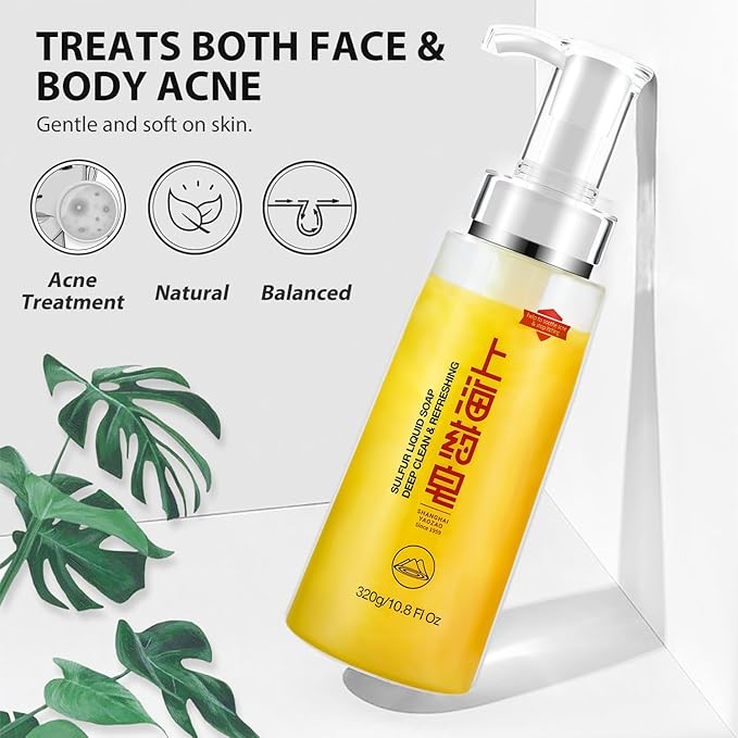 Bee & Flower Sulfur Soap Liquid Shampoo & Body Wash - Daily Head to Toe Skin Care Product for Men and Women - 10.8 Fl Oz - Pack of 1