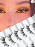 Manga Lashes Wispy False Eyelashes Natural Look 14mm Cat Eyelashes Anime Lashes 0.1mm Thin Band Manhua Lash Strips 3D Volume Strip Lash Pack C Curl Eyelash 7 Pair Siligli