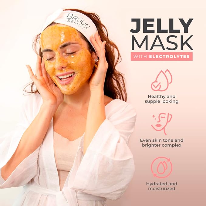 BRÜUN Peel-Off Jelly Mask for Face Care- A Bundle of 5 Different Treatment Jars (24k Gold, Egyptian Rose, Pomegranate, Aloe Vera and Hyaluronic)-Skin Care Moisturizing Gel Mask for Spa Set for Adults