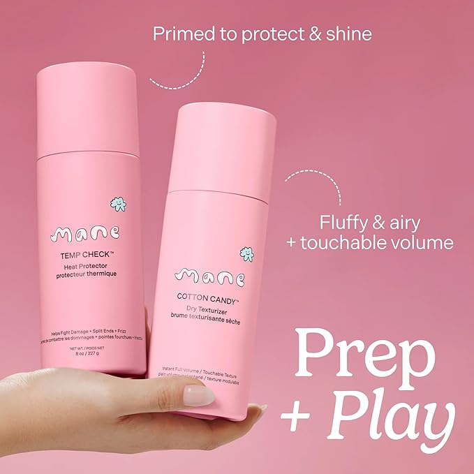 Mane Cotton Candy Travel Size Dry Texture Spray - Volumizing Spray for Fine Hair - Lightweight Hair Styling Spray with Root Lift & Soft Tousled Texture - Heat Protection 380°F - No White Cast (2 Oz)