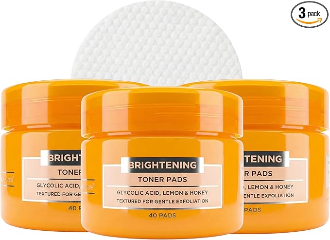 Global Beauty Care Vitamin C Toner Pads - Exfoliating Toner Pads for Face with Glycolic Acid, Lemon & Honey, Dual Textured Facial Pads, Helps Brighten, Even Skin Tone & Boost Radiance, 120ct (3-Pack)