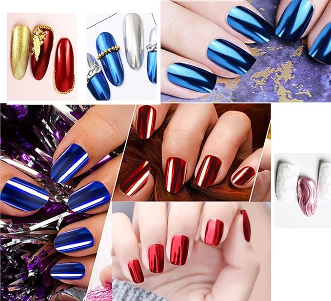 VERONNI Chrome Nail Powder 6 Colors/Jars Holographic Mirror Effect Nail Powders Metallic Bubble Effect Nail Art Decoration Nail Art Powder With 6 Eyeshadow Sticks