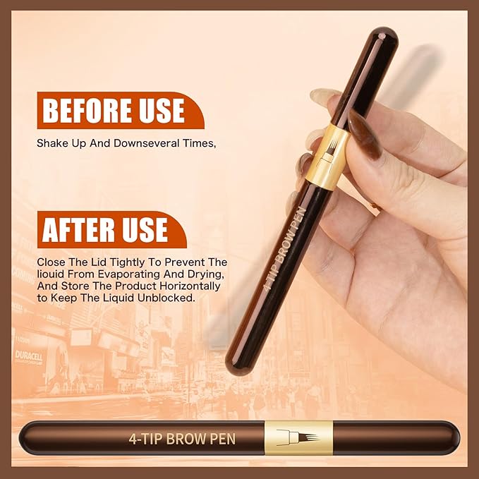 Eyebrow Pencil for Women,4-Tip Microblading Eyebrow Pen with 1 Brow Brushes, Waterproof&Sweatproof for Women to Effortlessly Create Natural Hair-Like Strokes, All-Day Wear,Gifts for girls,Black