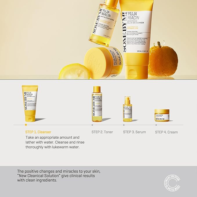 SOME BY MI Yuja Niacin Brightening All in One Cleanser - 3.38Oz, 100ml - Mild Daily Face Wash for Dull-Looking Skin - Low pH Formula with No Irritation - Pore and Sebum Care - Korean Skin Care