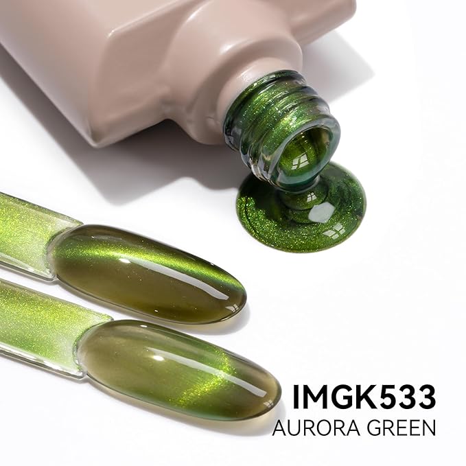 MAYCHAO 15ML Aurora Green Cat Eye Gel Nail Polish 1Pc Velvet Green Holographic Magnetic Gel Polish Soak Off UV LED Nail Polish Nail Art Starter Manicure Salon for Women Girls DIY at Home, 0.5 OZ