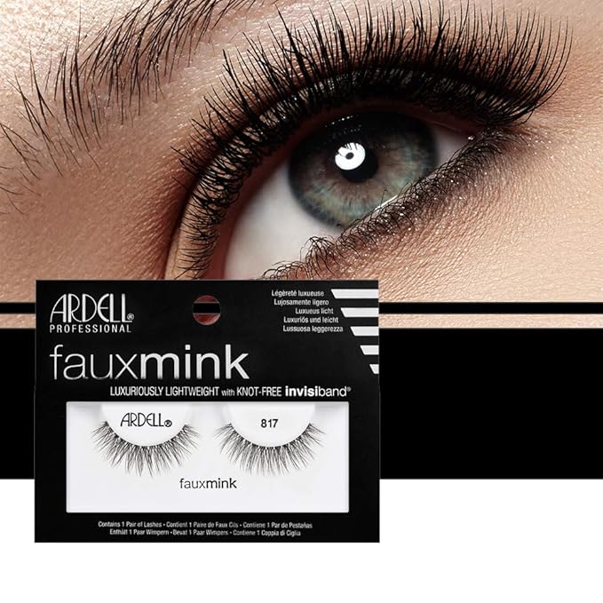 Ardell Faux Mink Lashes 817 Black - Lightweight, Reusable False Eyelashes, Comfortable Invisiband for All-Day Wear, 4 Pack