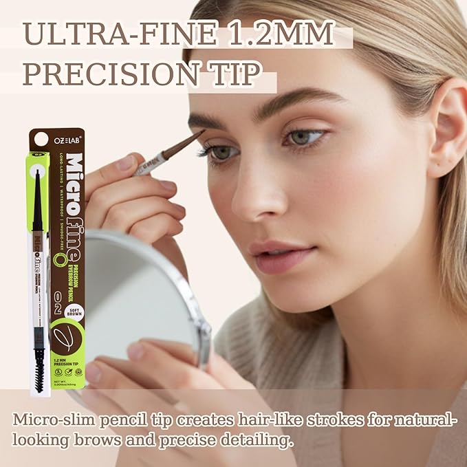 MicroFine Precision Brow Pencil, Ultra-Fine 1.2mm Tip, Buildable Natural Color, Smudge-Resistant Long-Wear, Vegan & Cruelty-Free Brow Definer (02 Soft Brown, 0.0016 oz/45mg（pack of 1）)