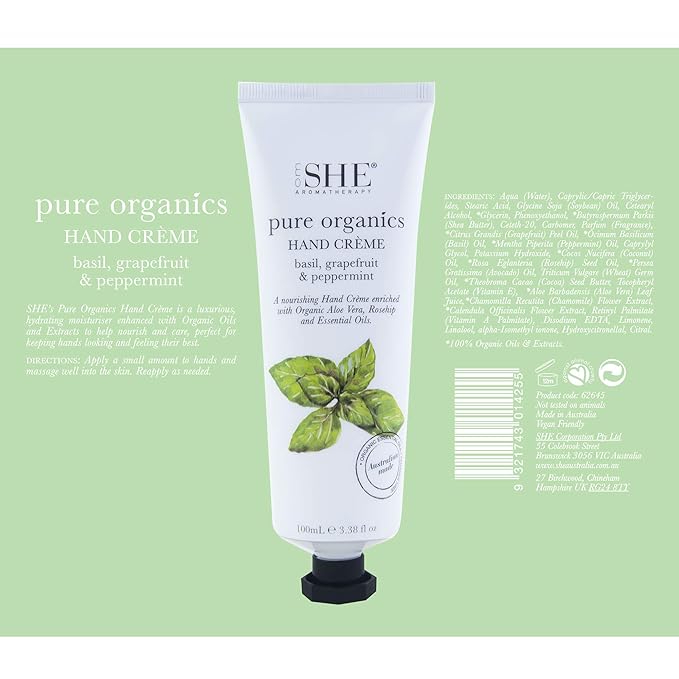 Om She Aromatherapy Pure Organics Hand Creme - Basil, Grapefruit & Peppermint