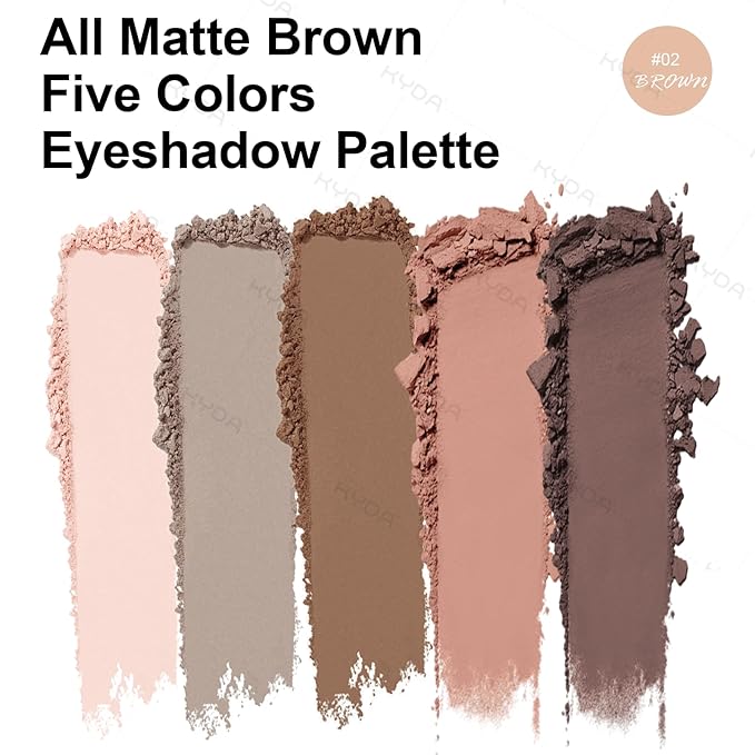 KYDA 5 Colors Netural Nude Eyeshadow Palette with Brush, Matte Brown Eyeshadow, All Matte Eyes Palette, High Pigment Eye Makeup Gift for Women, Korean Eyes Makeup, BROWN