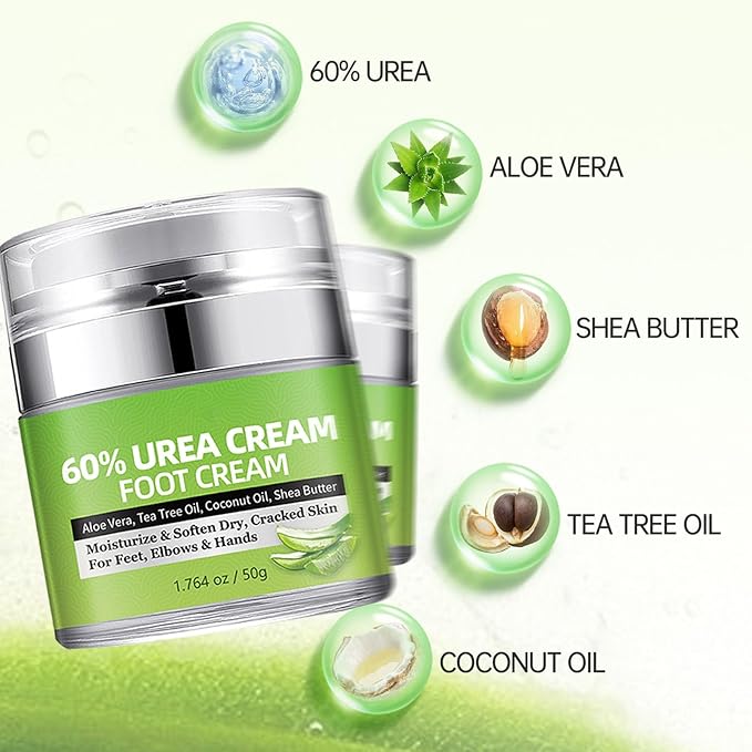 Grospe Urea Cream 60% For Feet Maximum Strength, 60% Urea Cream with 2% Salicylic Acid for Feet & Hands Moisturizer for Rough, Dry, Thick & Cracked Skin, Callus Remover, Deep Hydration 1.76 oz