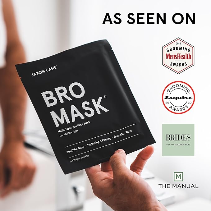 JAXON LANE BRO MASK Premium Korean Face Mask for Men (2 x 4 Pack) - Anti Aging Sheet Masks w/Hydrogel, Vitamin C, Hydrolyzed Collagen, & Hyaluronic Acid - Perfect Skin Care for Men
