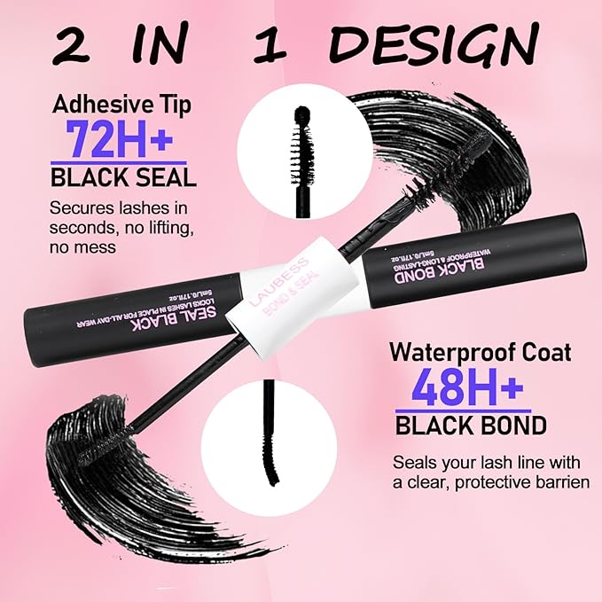 Lash Bond and Seal Waterproof LAUBESS Lash Glue for Eyelash Clusters 2 in 1 Lash Cluster Glue Adhesive Eyelash Glue Home Use Strong Hold 72H 10ml