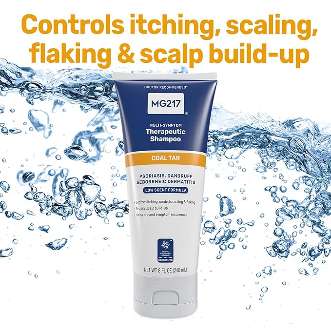 MG217 Psoriasis Shampoo with Coal Tar,Therapeutic Scalp Treatment,Controls Itching, Scaling,Flaking, Scale Buildup,Psoriasis Scalp Treatment, .5% Coal Tar Shampoo and Conditioner, 8floz (Pack of 6)