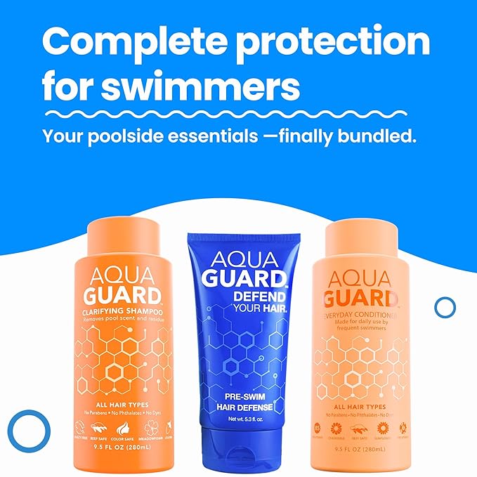 AQUA GUARD Swimmers Essential Hair Protection Bundle | Prevents Chlorine Damage + Softens Hair While Swimming | Color Safe, Leaves Hair Smelling Great | Made in California