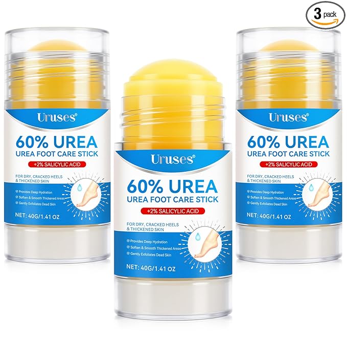 Uruses 3Pack Urea Cream 60% plus Salicylic Acid 2% Urea Foot Care Stick,Foot Cream for Foot Callus Remover, Feet Moisturizer Stick for Dry Cracked Heels, Hands, Knees,Hydrating Heel Balm, Easy To Use