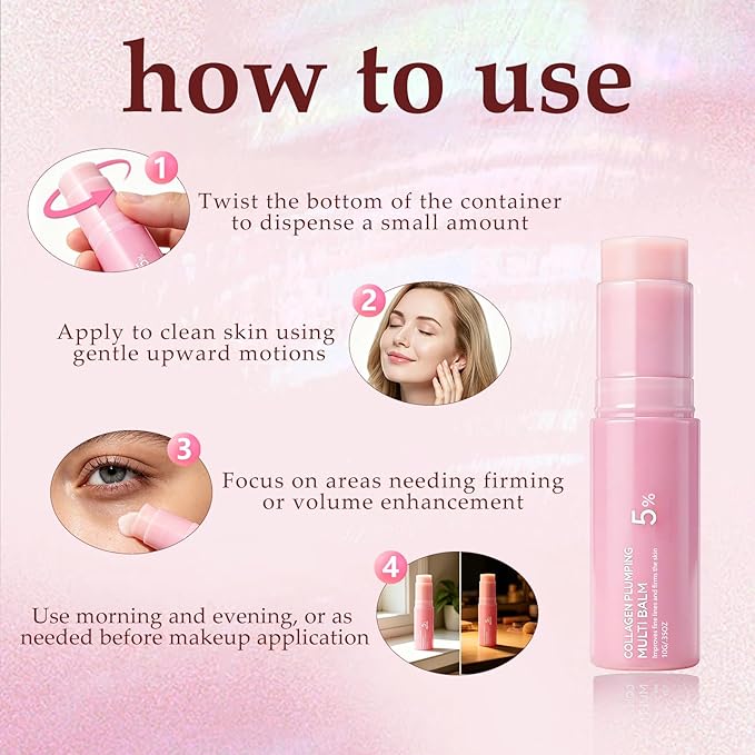 2Pcs PDRN Pink Collagen Volume Multi Balm Stick,Collagen Wrinkle Stick Face & Body Balm,Volumizing Hydrating Firming for Under-Eyes, Neck, Forehead, Smile Lines