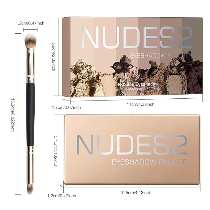 6 Matte Neutral Mini Eyeshadow Palette with Brush - Ultra Blendable Cool-Tone Nude Smokey Eye Shadow Palette, Long-lasting Wear Smooth Texture