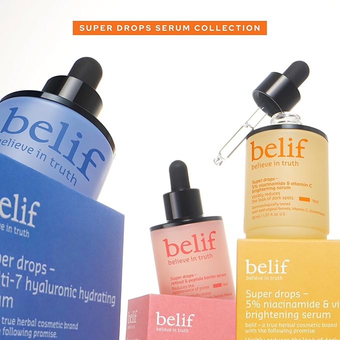 belif Niacinamide 5% & Vitamin C Super Drops Serum – Radiance-Boosting Serum for Uneven Skin Tone with AHA & Glutathione, Redness & Improve Post-Blemish Marks, Korean Skincare, 1.01 fl oz