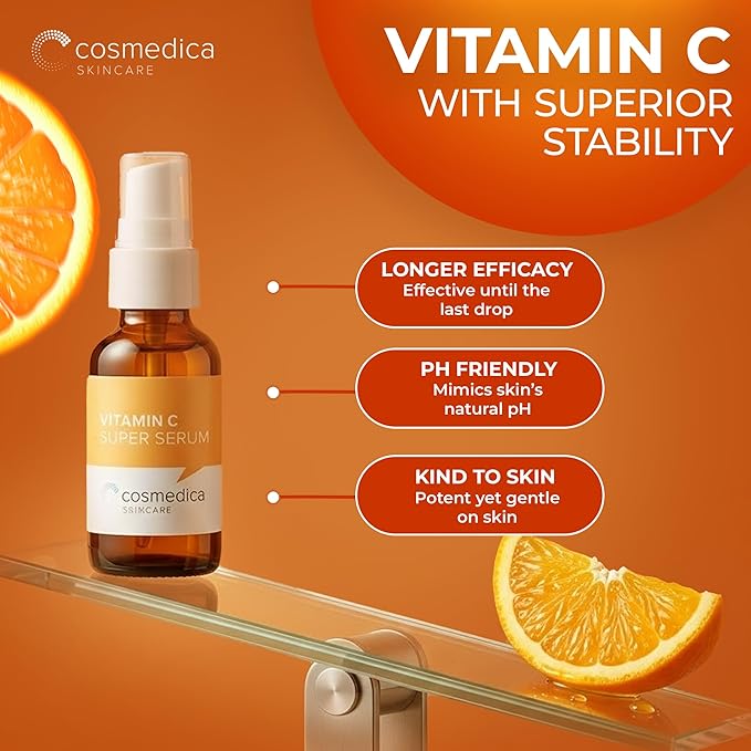 Cosmedica Skincare Vitamin C Serum for Face with Hyaluronic Acid – Anti Aging Serum for Dark Spots, Fine Lines, Wrinkles – Hydrating Collagen Booster for Women & Men