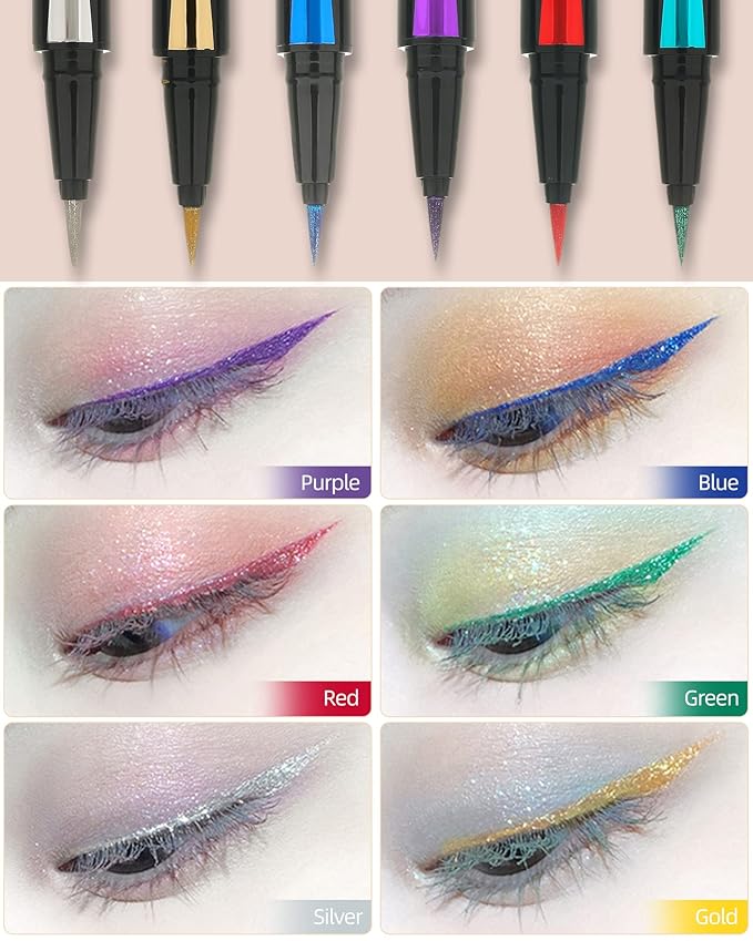 Glitter Eyeliner Liquid Liner Pen-2Pcs Blue Purple Metallic Satin Shimmer Sparkling Eye Liner Eyeshadow Makeup Pen, Long Lasting High Pigmented Waterproof Smudge-proof Eyeliner Pencil, Gift for Women
