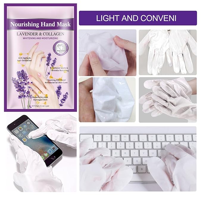 VolksRose Lavender Hand Mask Gloves - Overnight Hand Moisturizing Gloves for Dry Cracked Hands Repair, 5 Pairs Softening Spa Treatment for Rough Skin, Self Care Gifts Set for Women, Stocking Stuffers