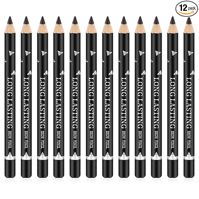 Go Ho 12 PCS Black Eyebrow Eyeliner Pencils,Sweatproof Eyebrow Pencil,Long-lasting Nice Color Eye Brow Gel Pen Makeup Brow Tint Sticks（Black）