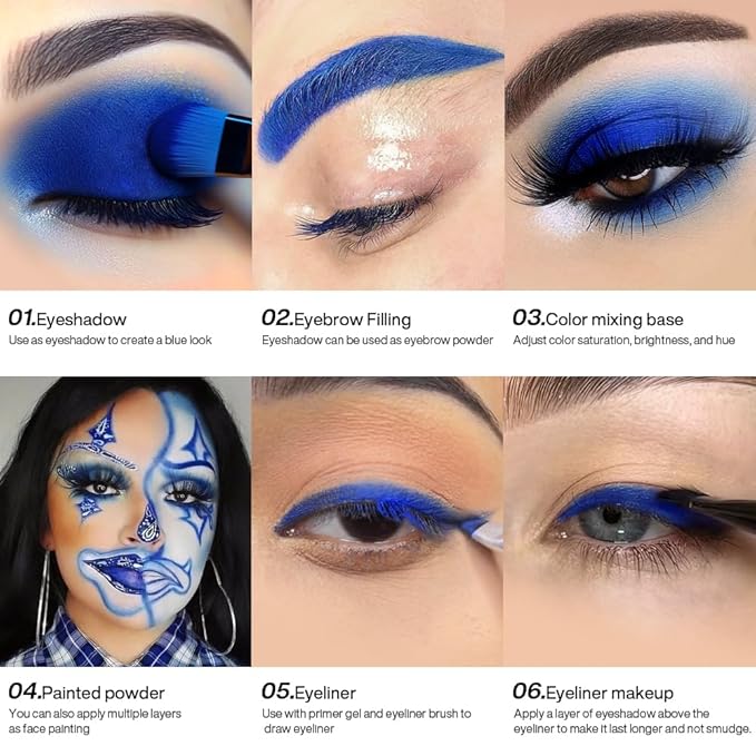 Matte Blue Eyeshadow Palette Single with Applicator – Vibrant Navy, Royal, and Dark Blue Shades for Professional Eye Makeup – Travel-Friendly, Popular Colors for Dramatic Blue Smokey Eye