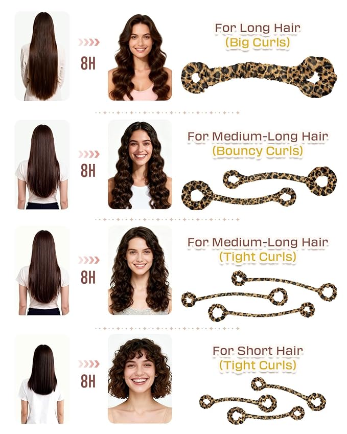BONNET QUEEN Multi-function Satin Heatless Hair Curler & Hair Tie Non-Heating Hair Roller Curling Rod with Scrunchie, Large, Leopard(For Big Curls)