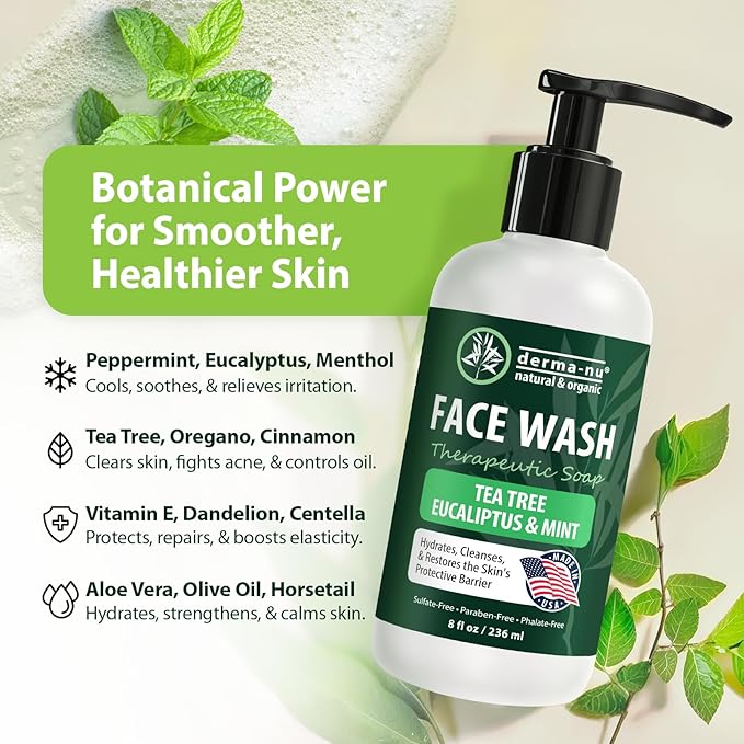 Derma-Nu Gentle Face Wash for Men & Women Hydrating Facial Cleanser for Eczema, Psoriasis & Sensitive Skin Fights Redness, Oil & Breakouts pH-Balanced & Perfect for Oily, Blemish-Prone Skin 8oz