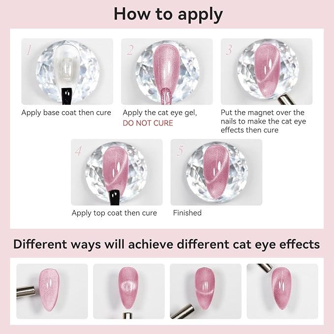 Pink Cat Eye Gel Polish, Glitter Magnetic Nail Polish Shimmer With Magnet Stick, for Holographic Cateye Effect, UV Velvet Gel Nail Art Manicure Salon DIY Home Valentine's Day Gift, 12ML