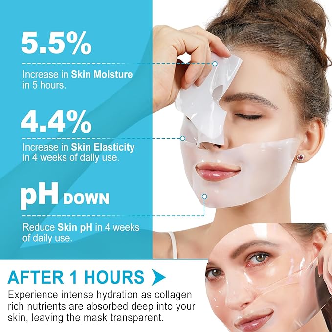 Xsvseie Collagen Face Mask, Deep Collagen Anti Wrinkle Lifting Mask Hydrogel Masks with Low Molecular Sheet Mask Overnight Hydrating Face Mask for Firming,Elasticity, Moisturizing for All Skin Types